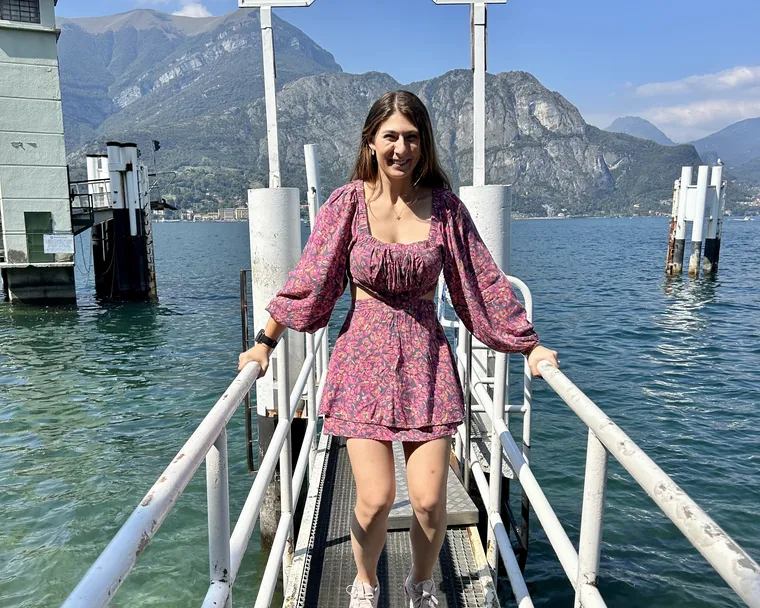 Michelle, the Chief Unicorn, on a lakeside dock